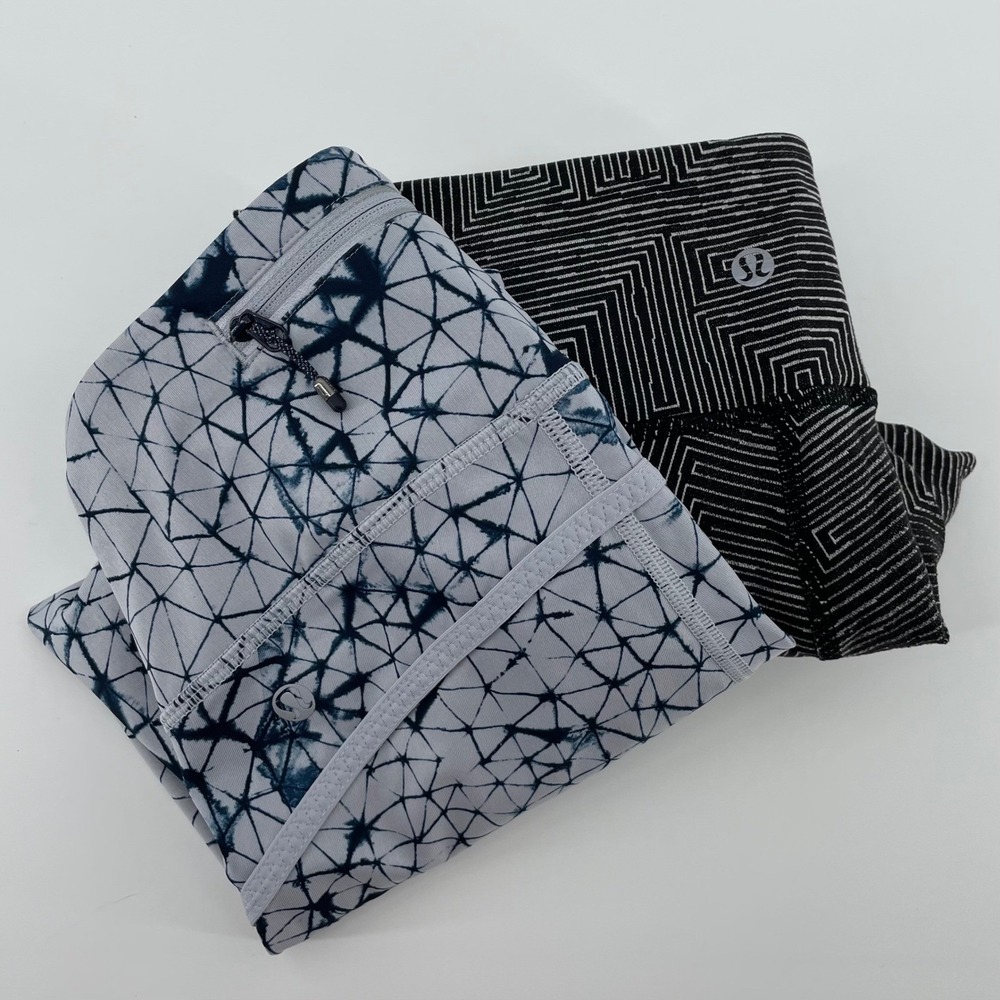 2 - Lululemon Crop Leggings Size 4 Speed Up Geometric Shibori Maze Prints